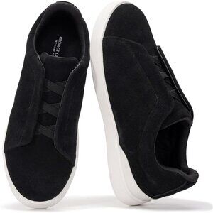 ⚡ Men  Black Genuine Suede Faux Leather Memory Foam Insole Lightweight Sneaker